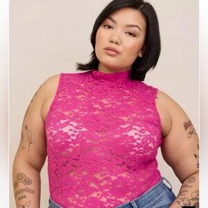 Torrid Lace Pink Sleeveless High Collar